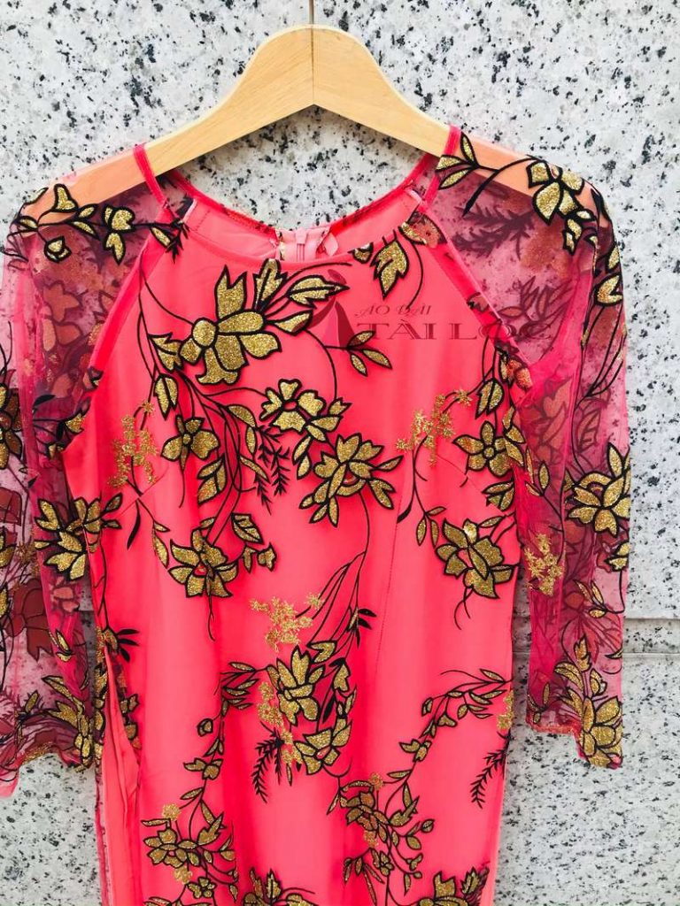 Áo Dài Bà Sui Hồng Ren MS37