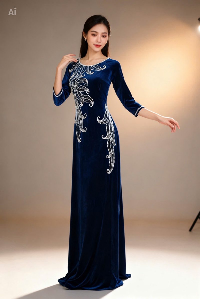 ao-dai-ba-sui-xanh-den-nhung