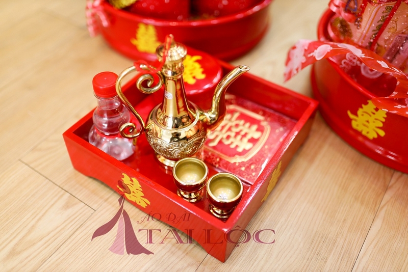 khay trà rượu cưới bình đồng