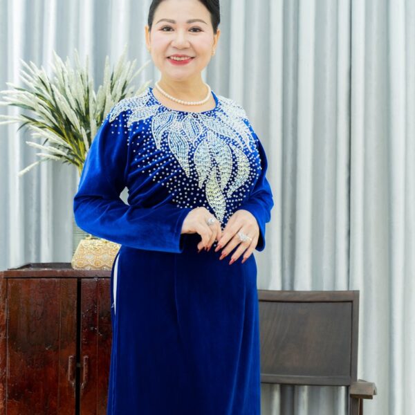 Áo dài bà sui nhung xanh coban XN248