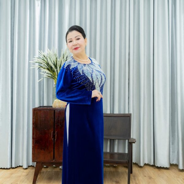 Áo dài bà sui nhung xanh coban XN248