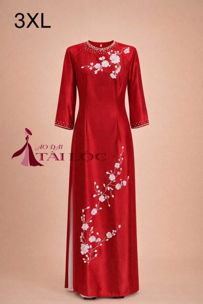 Áo Dài Bà Sui đỏ đô lụa Ruby-DD381