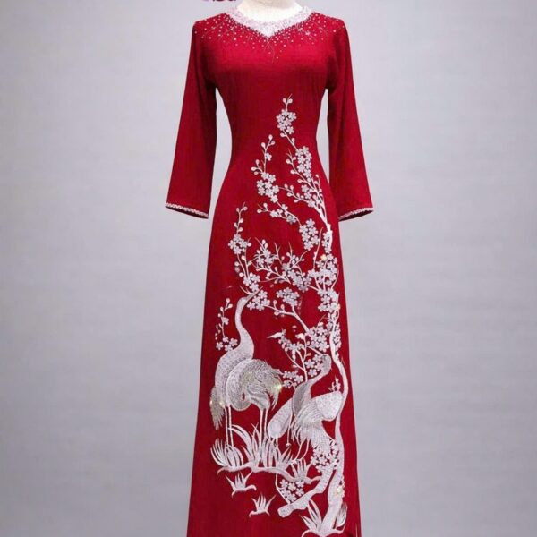 Áo dài bà sui đỏ lụa mango-DC391