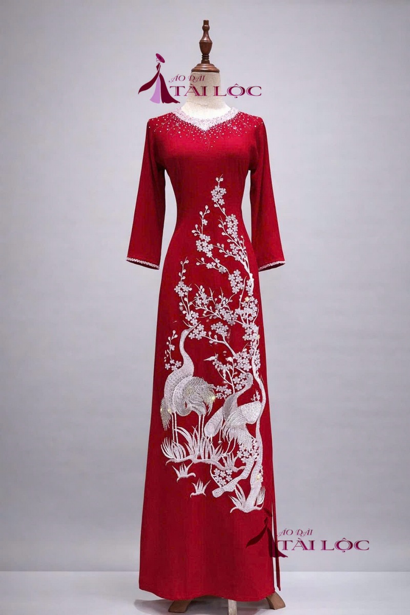 Áo dài bà sui đỏ lụa mango-DC391