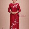 Áo dài bà sui đỏ mận lụa Ruby-DM378