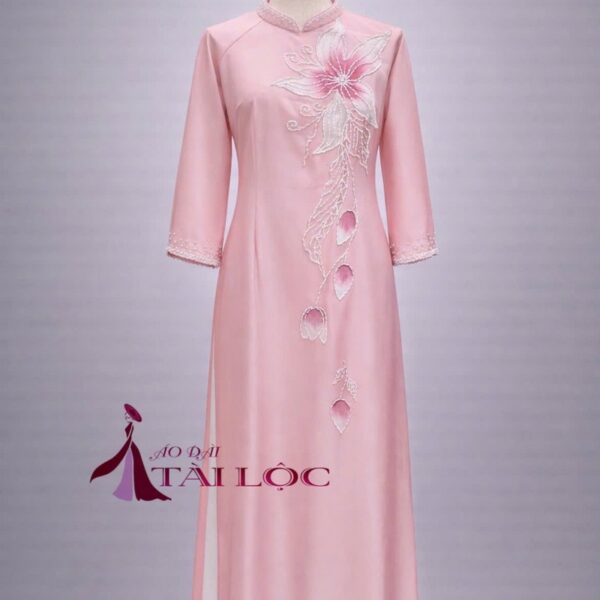 Áo dài bà sui hồng lụa -H388