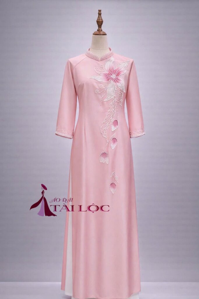 Áo dài bà sui hồng lụa -H388