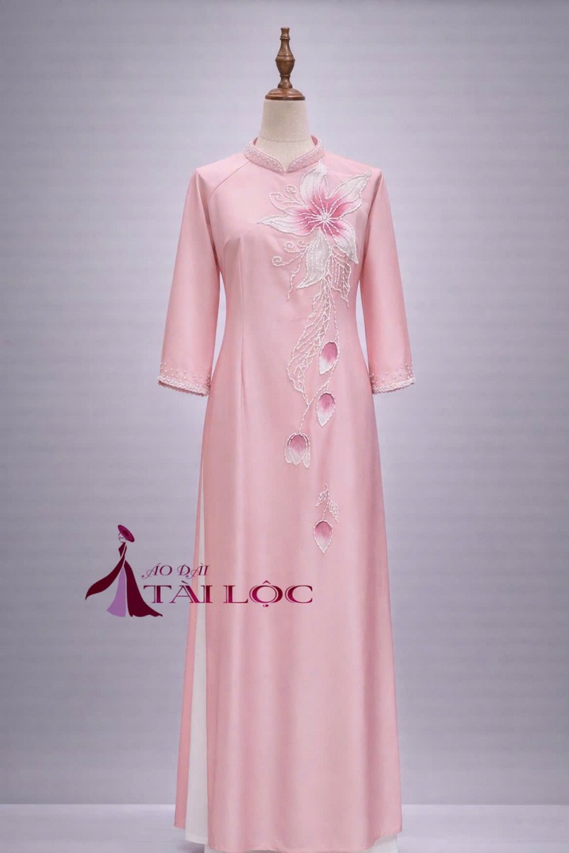 Áo dài bà sui hồng lụa -H388