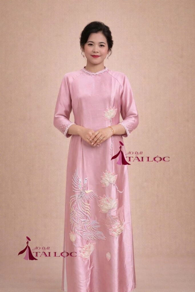 Áo dài bà sui hồng lụa Ruby -H363