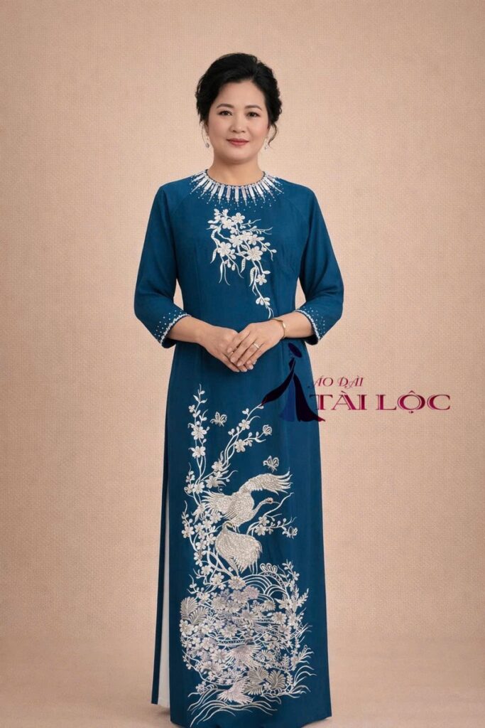 Áo Dài Bà Sui Xanh Coban Đẹp X380